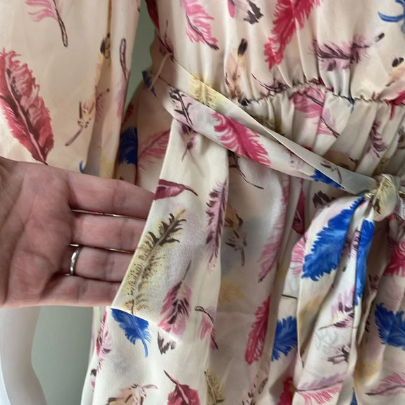 ANTHROPOLOGIE Nathalie Lete Paris Galah Feather Print Silk Midi Dress Size 4 - Picture 6 of 9